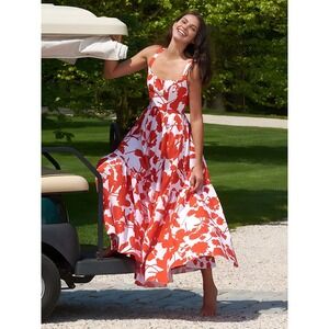 Commense Floral Maxi Dress Lace-Up Back Sleeveless Sundress Summer Dress size S‎